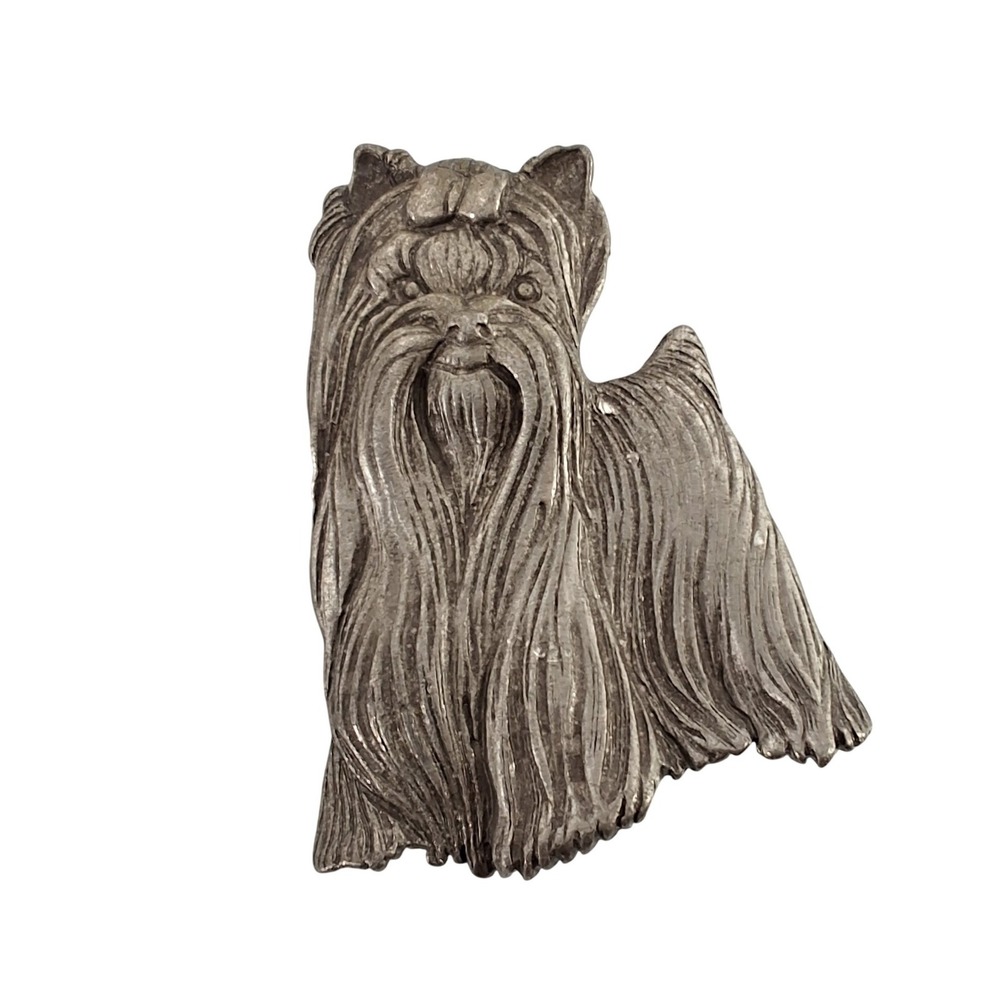 JJ Jonette Vintage Pewter Yorkie Brooch Silver Tone Yorkshire Terrier Pin